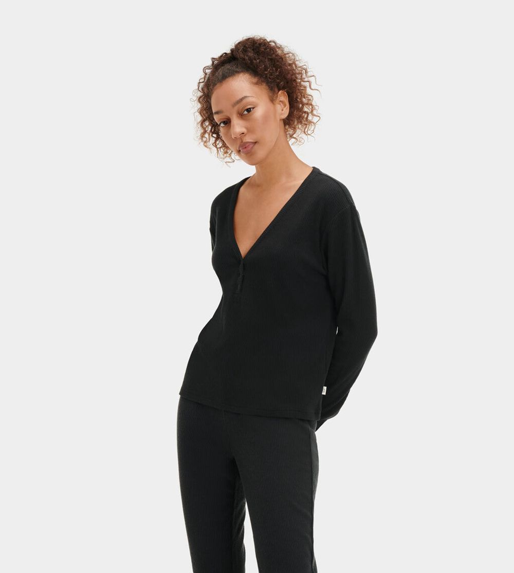 Ugg Maxwell Henley - Womens Loungewear - Black - NZ (4132JLMYZ)